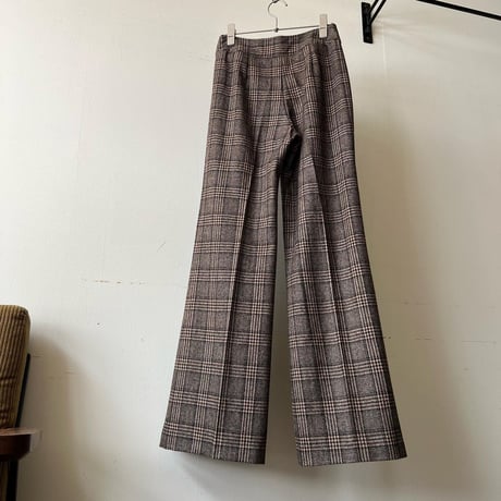 Vintage Check Pattern Wool Flare Pants