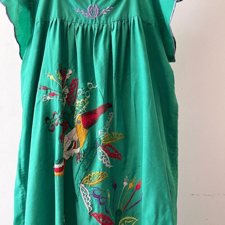 Vintage Embroidery Birds Design Mexican Dress
