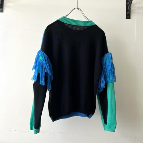 Fringe Design Switch Pattern Knit Sweater