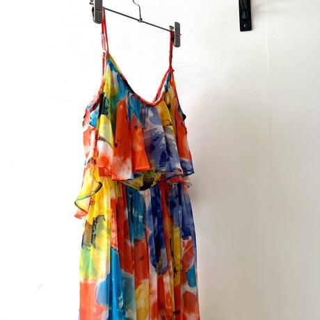 Vintage  Flower Art Pattern Camisole Long Dress