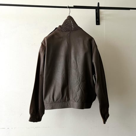 Lether & Knit Switch Pattern High Neck Design Riders JKT