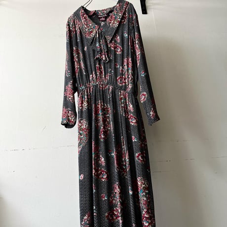 Vintage Botanical Pattern Big Collar Long Dress