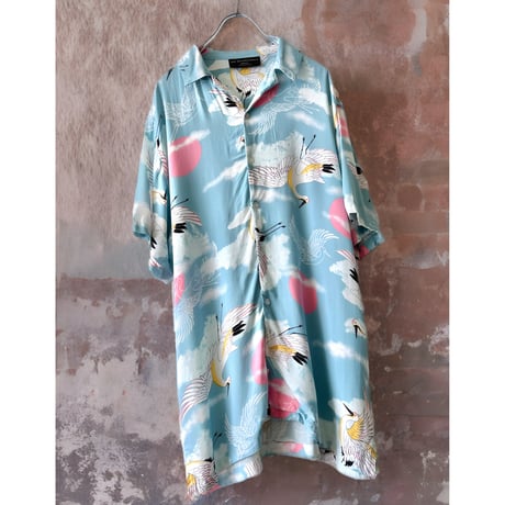 90's No Bounderies Crane Pattern Open Collar Shirt