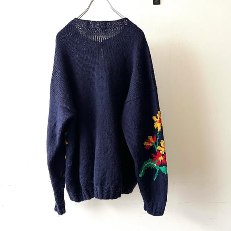 Vintage Flower Pattern  Knit Cardigan