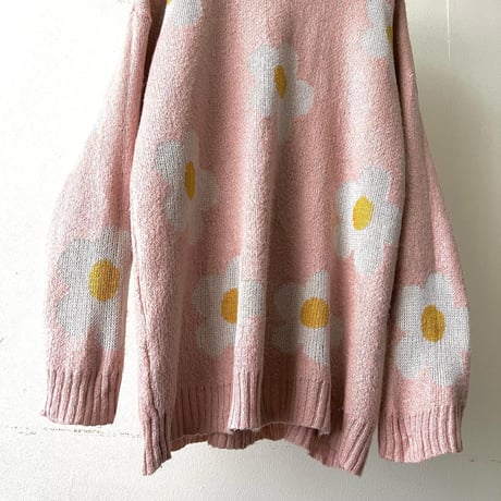 Euro Vintage Flower Pattern Knit Sweater