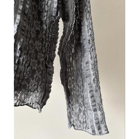 Gray Color Lace Design Mock Neck Blouse