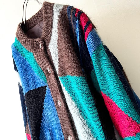 Vintage Multicolor Switch Pattern Knit Cardigan