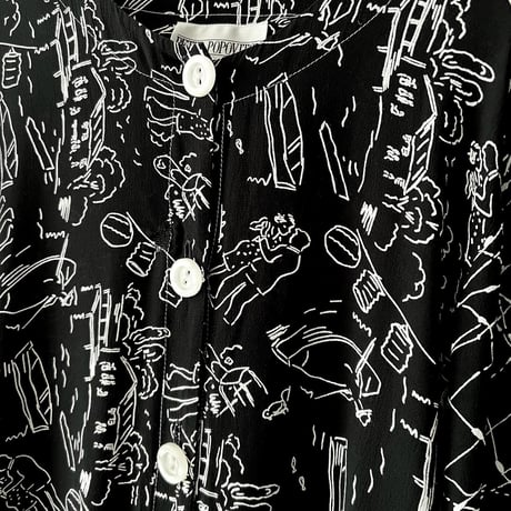US Vintage POP Art Pattern No Collar Design Shirt