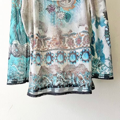 Euro Vintage Botanical Pattern Sheer Tops