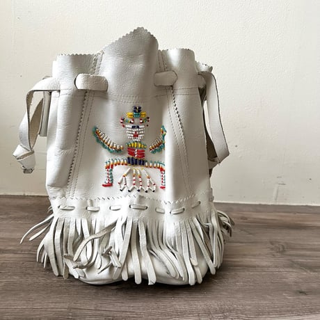Embroidery Design Fringe Leather Drawstring bag