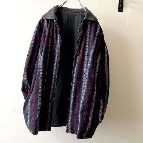 60's Vintage Stripe Pattern Cotton Zip-up JKT