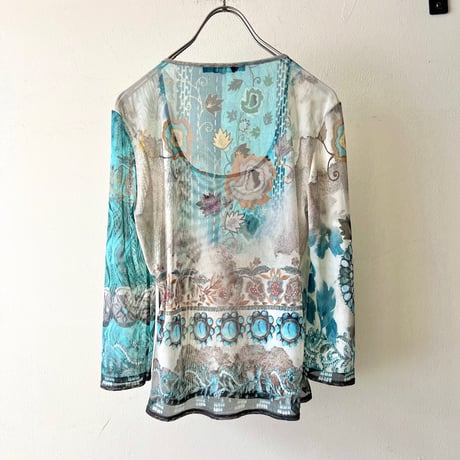 Euro Vintage Botanical Pattern Sheer Tops