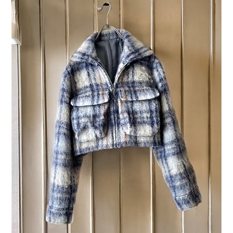 Vintage Plaid Pattern Shaggy Wool Short JKT