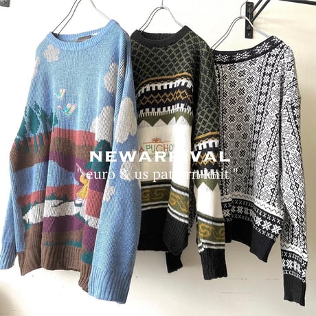 Euro Vintage Hunting Design Knit Sweater