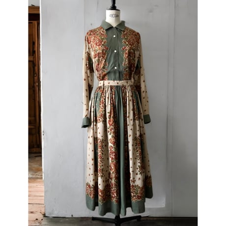 Vintage Flower Pattern Shirt&Skirt 2piece-sets