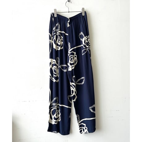 US Vintage Flower Art Pattern Rayon Easy Pants