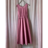 Lace Design No Sleeve Waist Shirring Dress