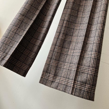 Vintage Check Pattern Wool Flare Pants