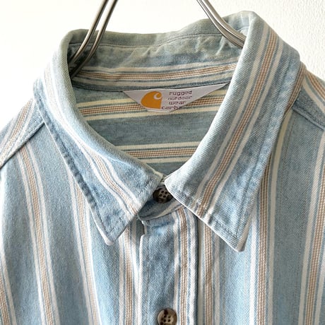 carhartt Embroidery Logo Stripe Pattern Denim Shirt