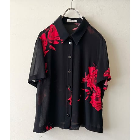 Euro Vintage Flower Pattern Short Sheer Blouse