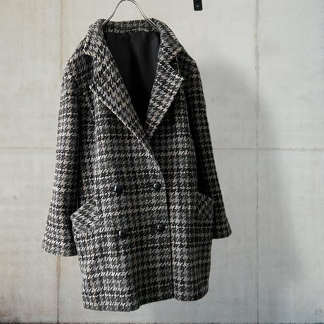 80-90's Euro Houndstooth Pattern Wool Half Coat