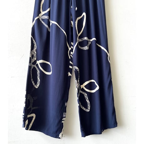 US Vintage Flower Art Pattern Rayon Easy Pants