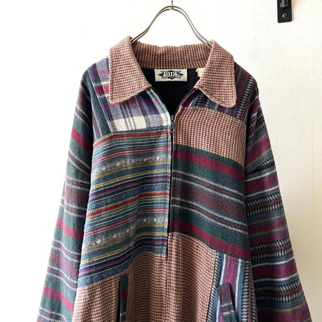 90's Patchwork Design Flannel Zip-up JKT