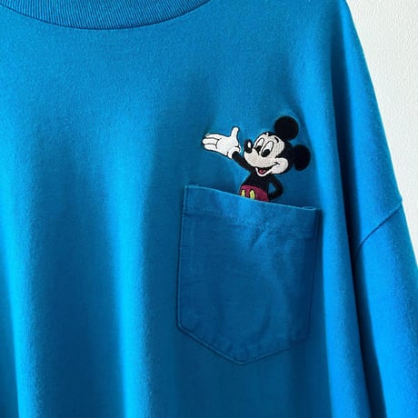 90's Mickey Mouse Embroidery Design Pocket Tee (made in USA)