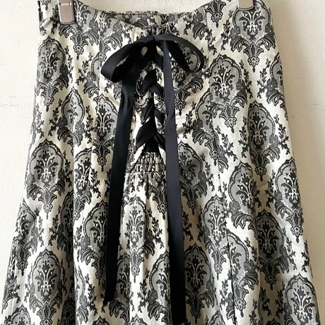 Damask Pattern Satin Long Skirt