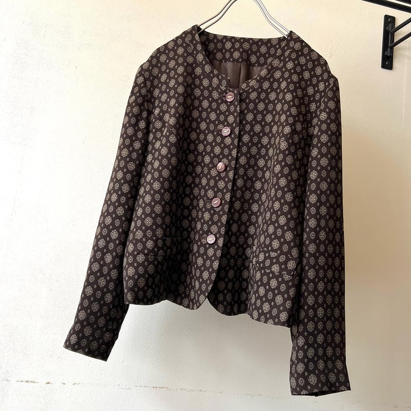 Vintage Geometric Pattern No Collar Short JKT |
