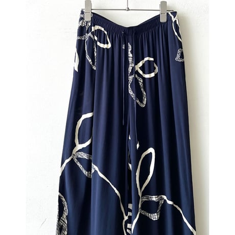 US Vintage Flower Art Pattern Rayon Easy Pants