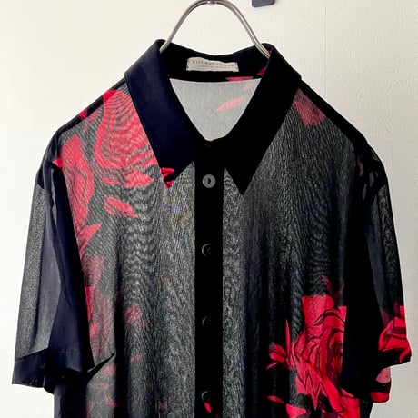 Euro Vintage Flower Pattern Short Sheer Blouse