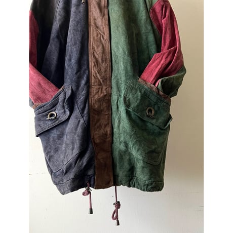 90's Crazy Pattern Suede Leather Zip-up JKT