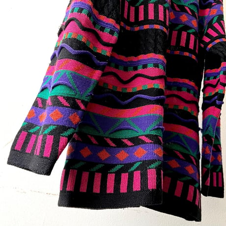 90's Multicolor 3D Design Knit Cardigan