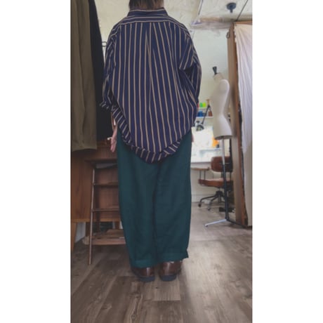 【グリーン】リネンツイルイージーパンツ