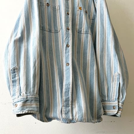 carhartt Embroidery Logo Stripe Pattern Denim Shirt