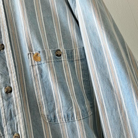 carhartt Embroidery Logo Stripe Pattern Denim Shirt