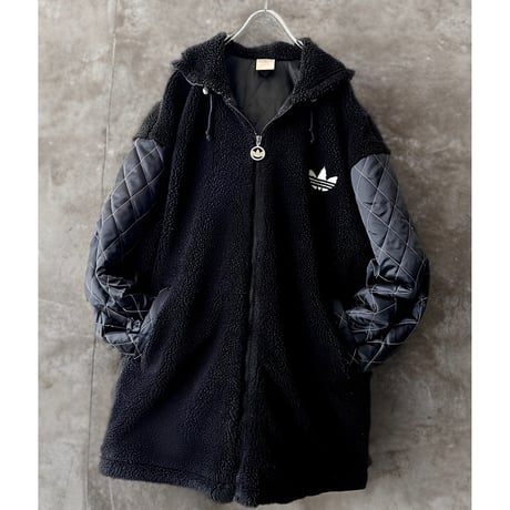 80s☆アディダス 刺繍両面ロゴ 裏ボア キルティング フルジップ ジャケット 80-90's adidas Back Logo Design Boa Quilting Zi