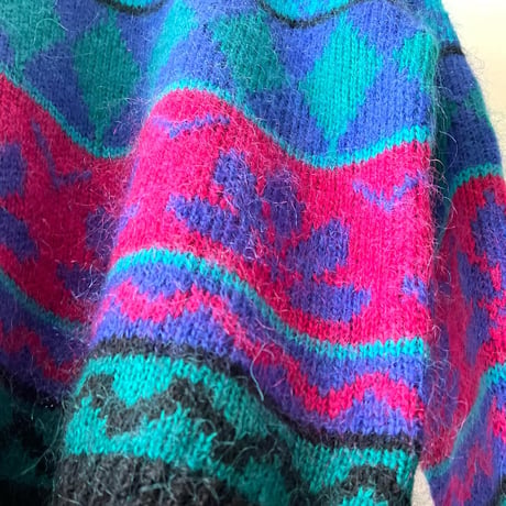 Vintage Geometric Pattern Mohair Knit Sweater