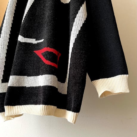 Vintage "Face"Art Pattern Mock Neck Knit Sweater