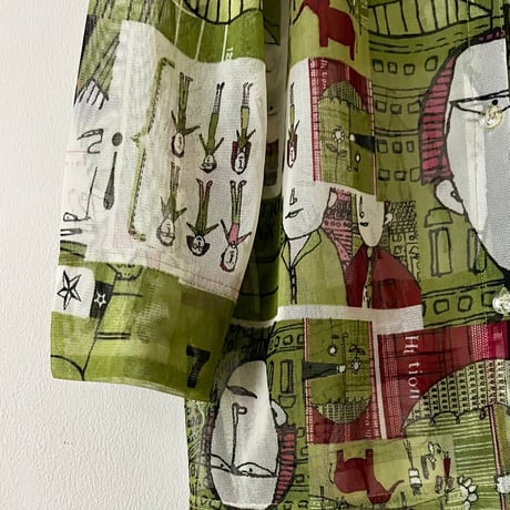 Vintage Comic Pattern Sheer Shirt Blouse