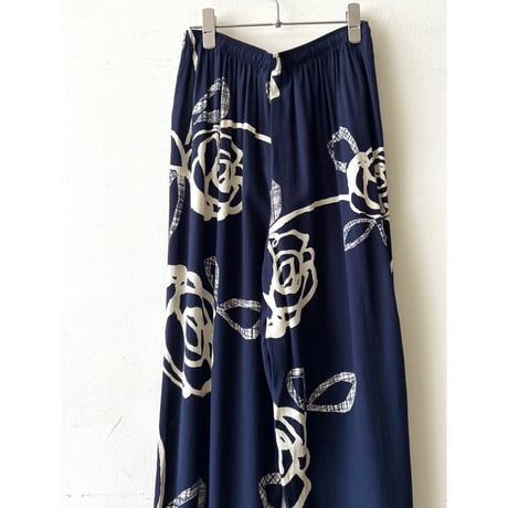 US Vintage Flower Art Pattern Rayon Easy Pants