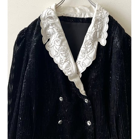 Vintage Beads  Embroidery Collar Velours Shirt JKT