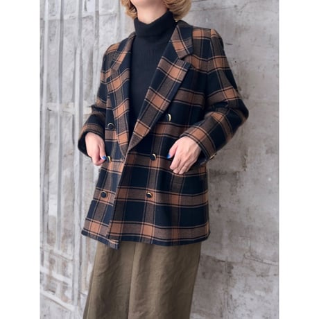 Plaid Pattern Melton Wool Big JKT Coat