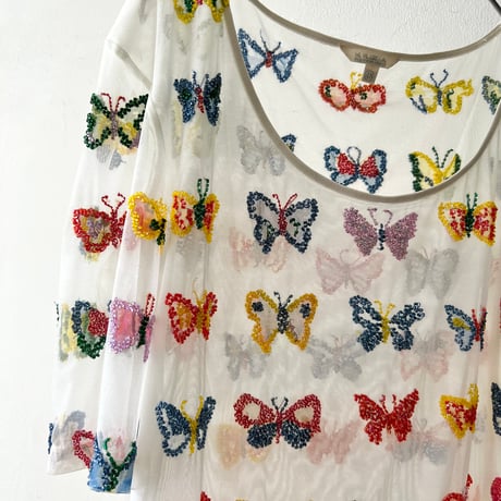 Euro Vintage Butterfly Bijou Embroidery Design Sheer-top (made in Italy)