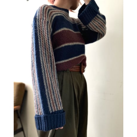 Vintage Border Pattern Shot Knit Sweater