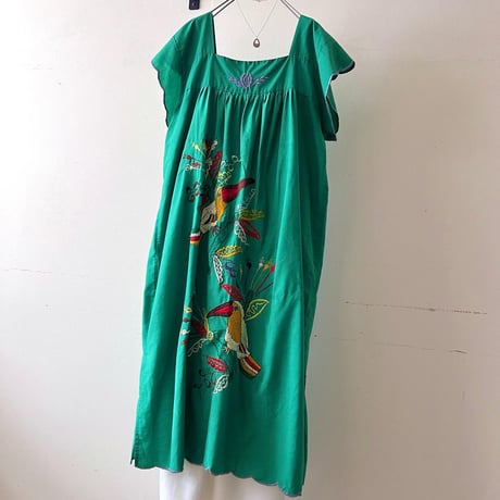 Vintage Embroidery Birds Design Mexican Dress