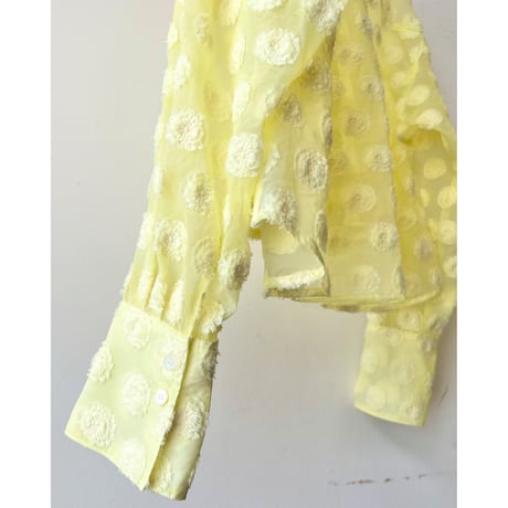 Lemon Color Flower Dot Pattern Short Sheer Shirt
