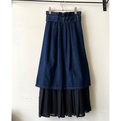 Layered Design Denim Long Skirt