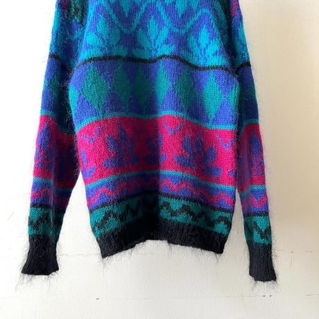 Vintage Geometric Pattern Mohair Knit Sweater
